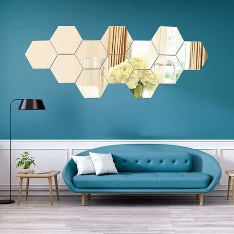 Miroirs Hexagonaux autocollants pour Mur, 12 Pièces - GN